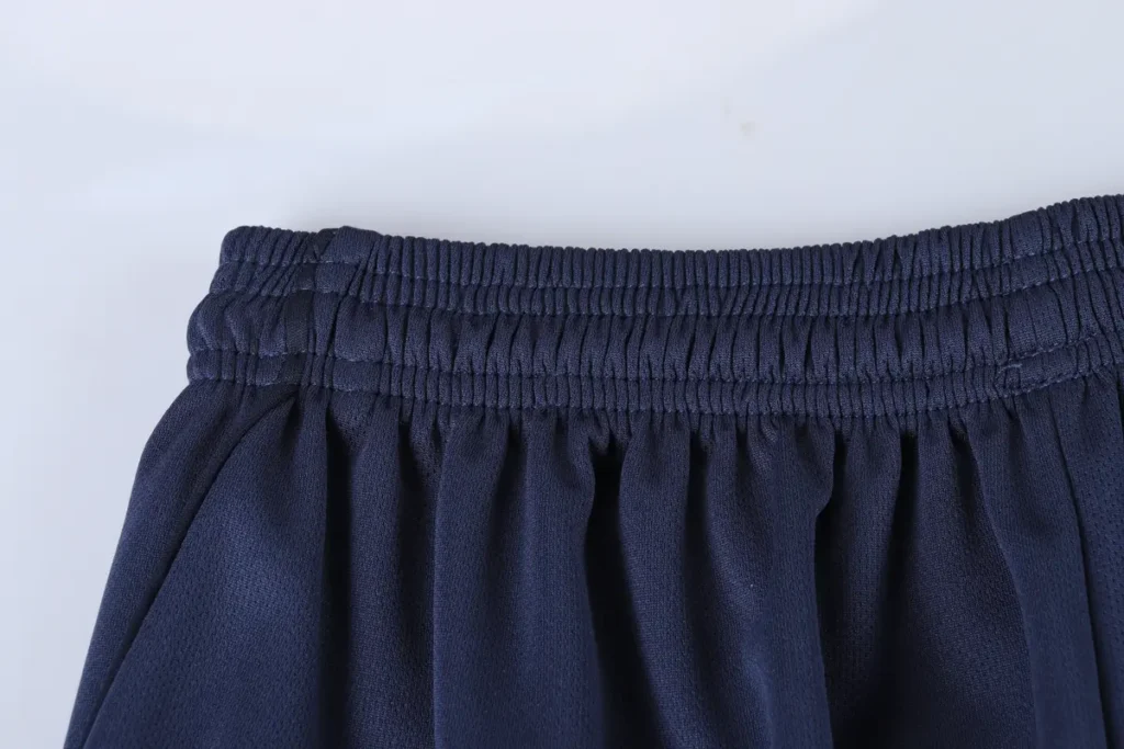 Navy shorts hem close-up