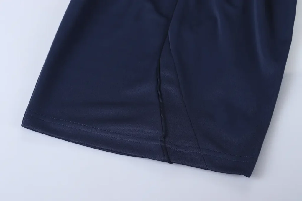 Navy shorts hem close-up