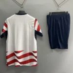 Red white wave stripe jersey and navy shorts back