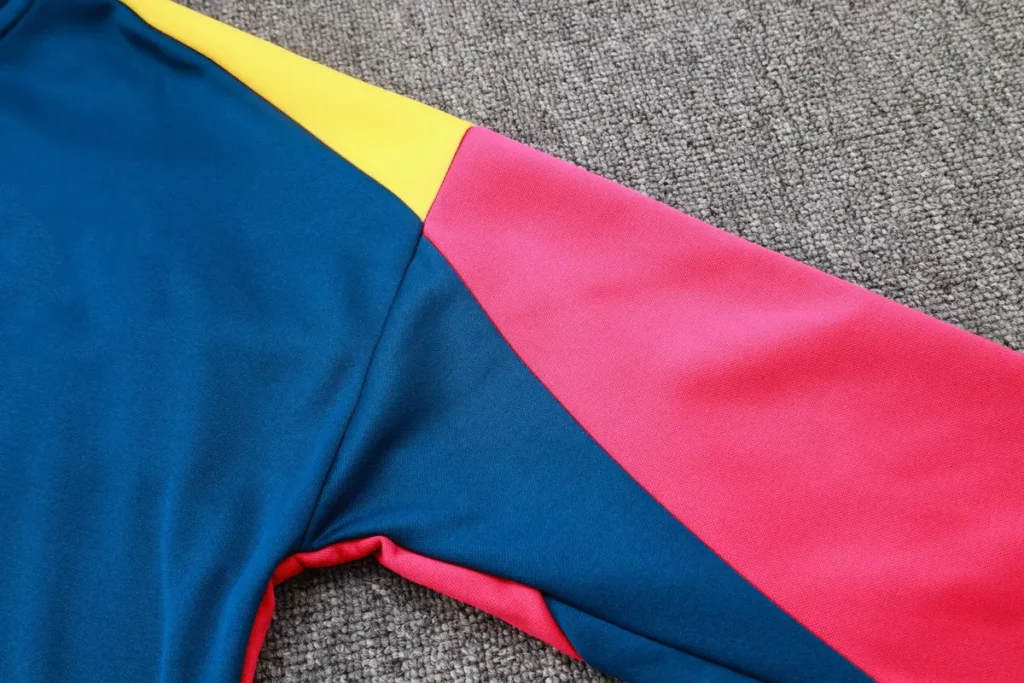 Yellow pink teal color block shoulder