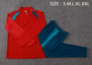 Long-Sleeve Soccer Training Uniform Set – Red & Teal